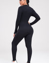 Zip Up Ribbed Long Sleeve Skinny Active Jumpsuit