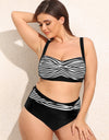 Plus Size Striped Adjustable Strap Two-Piece Swim Set