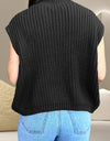 Cable-Knit Mock Neck Cap Sleeve Sweater