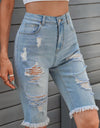 Distressed Raw Hem Denim Bermuda Shorts