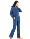 Collared Neck Long Sleeve Loungewear Set with Pockets