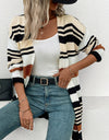 Striped Open Front Drop Shoulder Cardigan