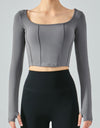 Seam Detail Thumbhole Sleeve Cropped Sports Top