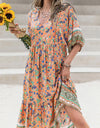 Printed V-Neck Short Sleeve Maxi Dress