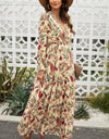 Floral Frill Trim Flounce Sleeve Plunge Maxi Dress