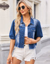 Distressed Raw Hem Button Up Denim Jacket