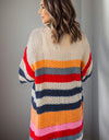 Striped Open Front Long Sleeve Cardigan