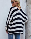 Striped Dolman Sleeve Open Front Cardigan