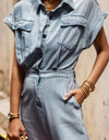 Slit Pocketed Half Button Denim Dress