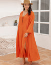 Plus Size Tie Neck Long Sleeve Slit Dress