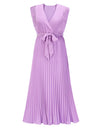 Tied Surplice Cap Sleeve Pleated Dress