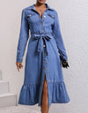 Collared Neck Button Down Denim Dress