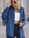 Collared Neck Dropped Shoulder Denim Top