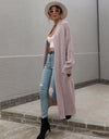 Waffle Knit Open Front Duster Cardigan With Pockets