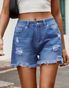 Distressed Raw Hem Denim Shorts