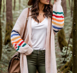 Striped Open Front Long Sleeve Cardigan