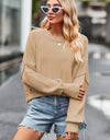 Round Neck Drop Shoulder Long Sleeve Sweater