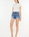 Kancan Distressed Raw Hem High Waist Denim Shorts