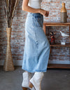 Veveret Slit Mid Rise Waist Denim Skirt