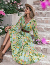 Printed Tie Neck Long Sleeve Maxi Dress