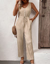 Perfee Textured Sleeveless Jumpsuit with Pockets