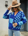 Plaid V-Neck Dropped Shoulder Cardigan