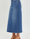 RISEN High Rise Back Slit Denim Skirt