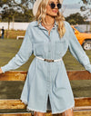 Button Up Collared Neck Raw Hem Denim Dress