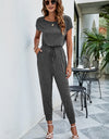 Drawstring Waist Short Sleeve Jogger Jumpsuit