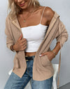 Zip-Up Drawstring Detail Hooded Cardigan