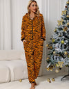 Animal Print  Zip Front Lounge Jumpsuit with Pockets