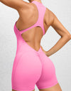 Cutout Ruched Half Zip Active Romper