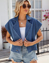 Buttoned Up Collared Neck Denim Top