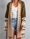 Geometric Open Front Long Sleeve Cardigan