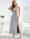 Slit Surplice Tie Waist Sleeveless Dress