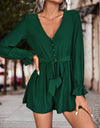 Long Flounce Sleeve V-Neck Romper