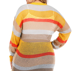 Plus Openwork Color Block Button Up Cardigan