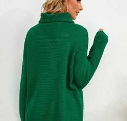 Slit Turtleneck Dropped Shoulder Sweater