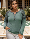 Plus Size Leopard Waffle-Knit Long Sleeve T-Shirt