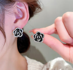 Copper Rhinestone Flower Earrings