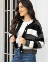 Striped Button Up Long Sleeve Cardigan