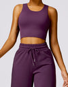 Round Neck Wide Strap Cropped Active Tank