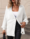 Button Down Horizontal-Ribbing Longline Cardigan