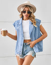 Pocketed Button Up Sleeveless Denim Jacket