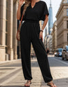 Perfee Notched Half Sleeve Straight Jumpsuit