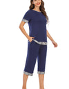 Round Neck Short Sleeve Top and Capris Pants Lounge Set