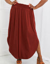 Zenana It's My Time Full Size Side Scoop Scrunch Skirt in Dark Rust