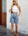 Drawstring Denim Shorts with Pockets