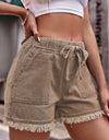 Drawstring Raw Hem Denim Shorts