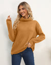 Slit Turtleneck Dropped Shoulder Sweater